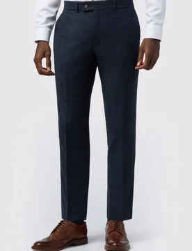 Mens Tailored Fit Donegal Trouser - Navy Wool - Size 52 Regular - Alexandre Silver Label - FashionsVida