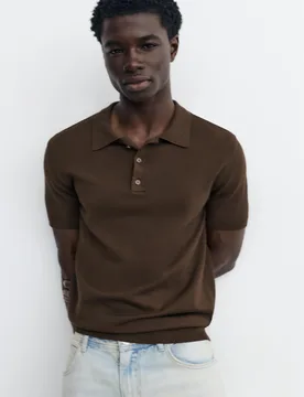 Short Sleeve Knit Polo Shirt (Size: ) - Pull&bear - FashionsVida