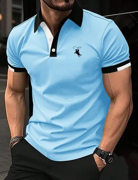Camisa polo formal de hombre con gráfico y ribete de contraste, de algodón, para ceremonia - Shein - FashionsVida