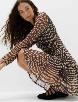 Mesh Animal Print Mini Skater Dress Brown Mix female - M&S - FashionsVida