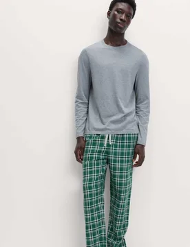 Pure Cotton Checked Loungewear Bottoms Green Mix male - M&S - FashionsVida