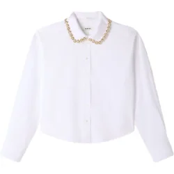Camisa de mujer con cuello joya extraíble y manga larga 100% algodón