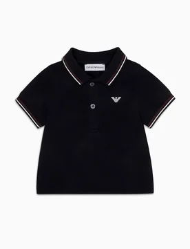 Polo blu mezza manica Junior in cotone stretch con bordino bianco e bordeaux - Emporio armani - FashionsVida