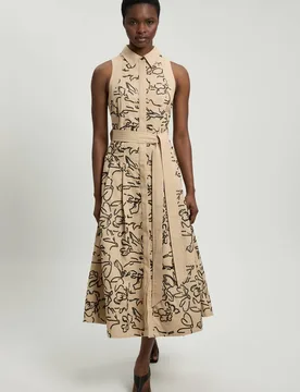 Women's Petite Linen Matte Sequin Collared Midi Dress in Oatmeal Size: 8 - Oatmeal - Size: 8 - Karen millen - FashionsVida