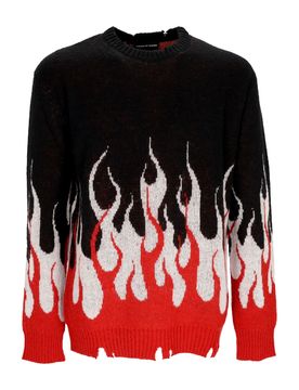 Maglione Uomo Jacquard Flames Jumper Black/red/white