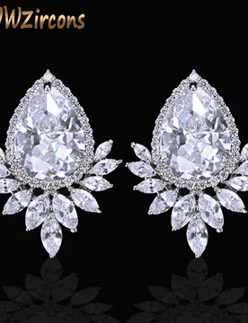 CWWZircons Brand Trendy Diamante Women Ear Jewelry Silver Color Sparkling Big Teardrop Cubic Zirconia Earrings CZ377 - Aliexpress - FashionsVida