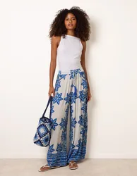 Paisley Floral Wide Leg Printed Trousers - M / BLUE - female