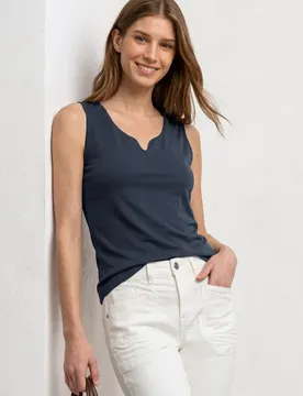 Basic Top mit Herzausschnitt female Blau
