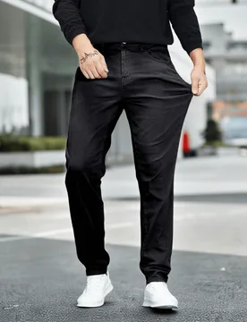 Pantalones vaqueros largos sencillos y de moda para hombres talla grande, apropiados para el verano - Shein - FashionsVida