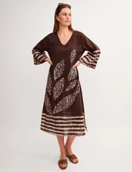 Cotton Rich Printed V-Neck Midaxi Kaftan Dress Brown Mix female