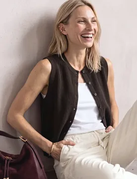 Strickweste mit Rundhals und Knopfleiste female Braun - Street One - FashionsVida