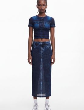 Falda efecto denim, Mujer, Algodon, Azul, XS