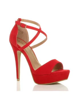 Women's High Heel Crossed Straps Platform Sandals in Red Size: 3 - Red - Size: 3 - Ajvani - FashionsVida