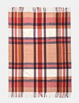 Coperta a quadri con frange - marrone dorato
