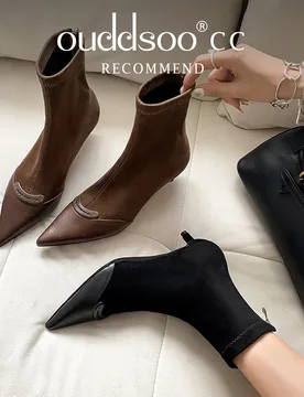Ods Black Woman Ankle Booties suede leather concise women's Short Boot Pointed Toe thin heel Fashion Female Shoes Outfit 4041 42 - Aliexpress - FashionsVida