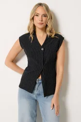Tall Pinstripe Button Top - Black - Size: 22-24