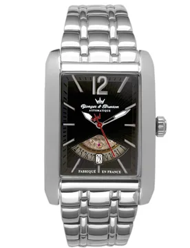 Mens Silver Stainless Steel Band With Black Dial - One Size - Yonger - FashionsVida