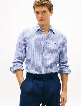 Camisa de caballero de manga larga estampada de lino - Tommy Hilfiger - FashionsVida