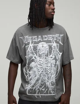 Men's Oversized Megadeth Acid Wash License Print T-Shirt Washed Charcoal Size Large Washed Charcoal L - boohooMAN - FashionsVida