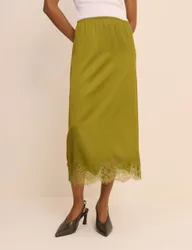 Lace Detail Midi Slip Skirt Green female