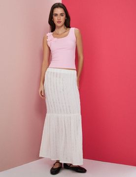 Gonna maxi strutturata con volant - panna