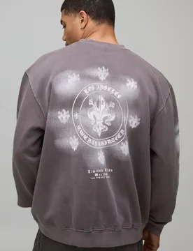 Mens Oversized Graphic Printed Washed Sweatshirt - Chocolate Cotton - Size 5xl - boohooMAN - FashionsVida