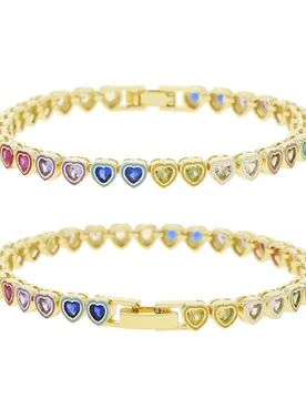 Delicate Arranged Rainbow Cz Color Border Heart Shape Bracelet Iced Out Blazing Crystal 17/19cm Bangle Jewelry Gift Women Girl - Aliexpress - FashionsVida