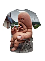 New summer men's T-shirt with funny printed patterns, short sleeves, summer outdoor wear, round neck men's top, clothing t shirt