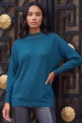 Women's Metallic Knitted Jumper in Teal Size: 18 - Teal - Size: 18