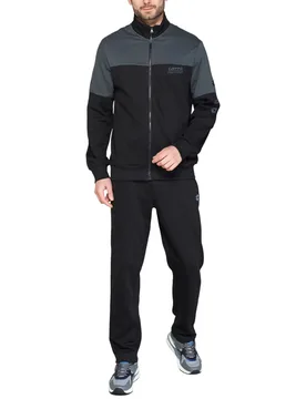 Mens Tracksuit Set Full Zip Sweatshirt Dual Leisure Activewear Open Hem Joggers - Black Cotton - Size Medium - Lotto - FashionsVida