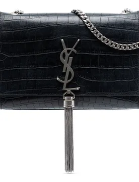 Croc Embossed Leather Monogram Kate Tassel Wallet on Chain - Saint Laurent - FashionsVida