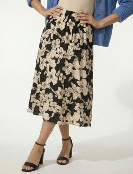 Gonna midi svasata in viscosa con stampa floreale - multicolor