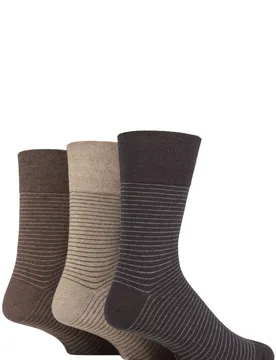 Mens 3 Pair Cotton Argyle Patterned and Striped Socks Stripe Brown / Natural 6-11 - Brown - Size: 6-11 Mens - Gentle Grip - FashionsVida