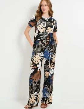 Tropical Jersey Drawstring Trouser - Black - Size: 18 - Wallis - FashionsVida