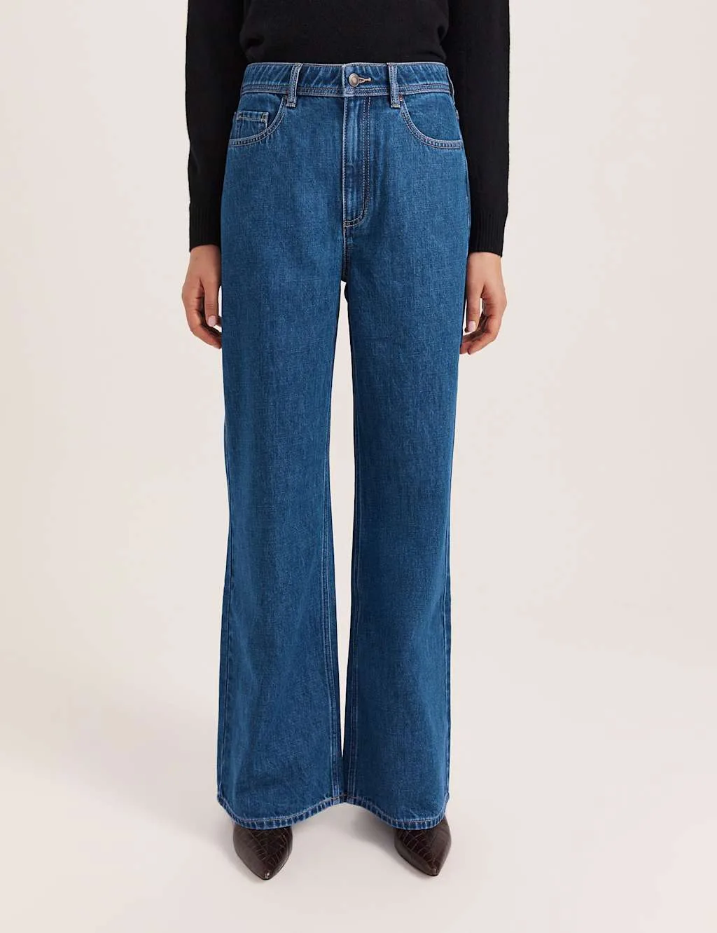 High Waisted Wide Leg Jeans Mid Blue female - Saba - FashionsVida