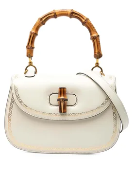 Calfskin Frame Print Bamboo Web Top Handle Bag - Gucci - FashionsVida