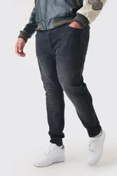 Herren Plus Basic Skinny Fit Jeans Hosen Washed Black Größe 40