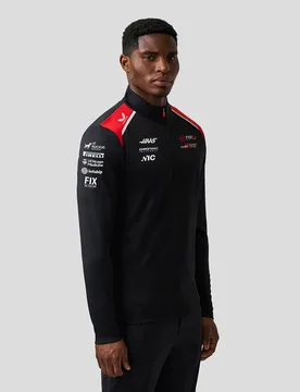 Official Haas Unisex Team Quarter Zip Midlayer CAVIAR / FLAME SCARLET XL unisex - Castore - FashionsVida