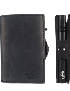 Portacarte safe magnetic nero con custodia in pelle nera