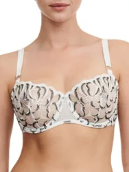 Womens Fleurs Half Cup Balcony Bra - White Polyamide - Size 34c