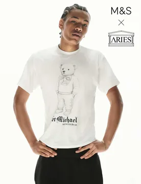 Pure Cotton Spencer Bear™ Graphic T-Shirt White male - M&S x Aries - FashionsVida