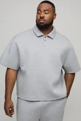 Herren Plus Oversized Boxy Bonded Scuba Rugby Poloshirt Grey Marl Größe 5XL