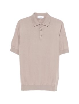 Ribbed Trim Knit Polo Shirt with Button Placket and Short Sleeves