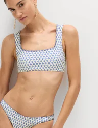 Printed Scoop Neck Whipstitch Bikini Top Blue Mix female