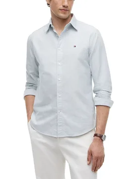 Mens Oxford Shirts Th Flex Slim Fit Long Sleeve Soft Cotton Shirt - Black - Size X-Large - Tommy hilfiger - FashionsVida