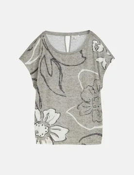T-Shirt mit Blumen-Print Grau S - Tom Tailor Casual - FashionsVida