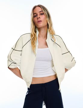 Veste Col Montant Contrastant S Écru
