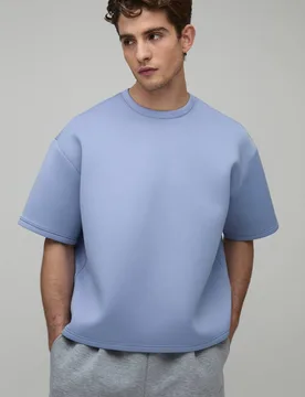 Men's Oversized Boxy Bonded Scuba T-Shirt Dusty Blue Size Large Dusty Blue L - boohooMAN - FashionsVida