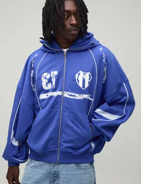Herren Afterlight Sturmhauben-Druck Durchgehender Reißverschluss Kapuzenpullover Blue Größe Small - boohooMAN - FashionsVida