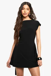Womens Tie Plunge Back Mini Dress - Black Elastane - Size 12 Uk